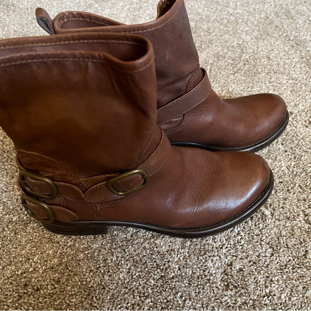 Lucky Brand Brown Leather Moto Ankle Boots, sz 8